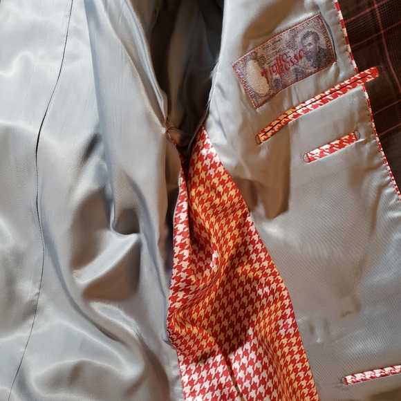 Stunning 3 piece brown/pink plaid men's suit. Designer Tiglio Rosso, 100% wool. - Picture 8 of 9